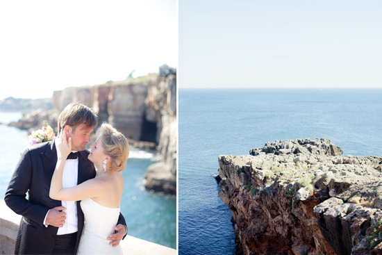 Romantic wedding couple by the ocean cliffside with beautiful scenery