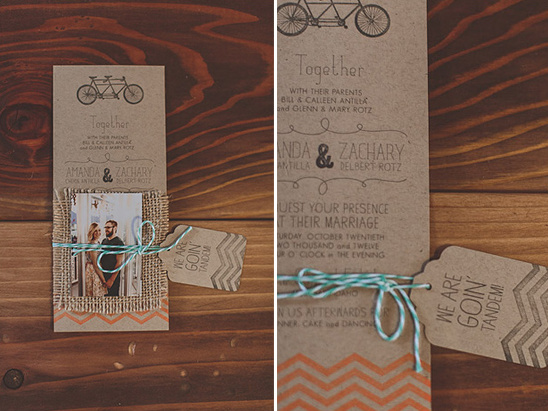 Rustic tandem bike wedding invitation, Amanda and Zachary