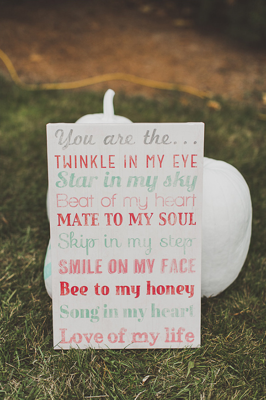 teal and red wedding sign