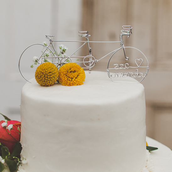 Wedding cake topper: wire tandem bike, Zac & Amanda