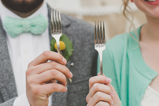 bride and groom forks