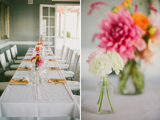 Elegant wedding table decor with colorful flower arrangements