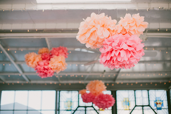 Pink and peach paper flowers decorations for a joyful event