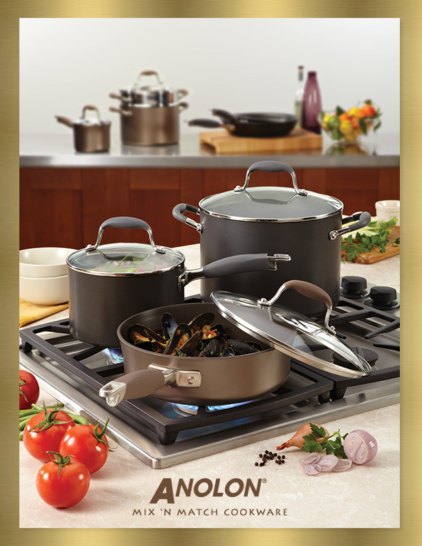 Anolon cookware set cooking delicious seafood in a kitchen setting