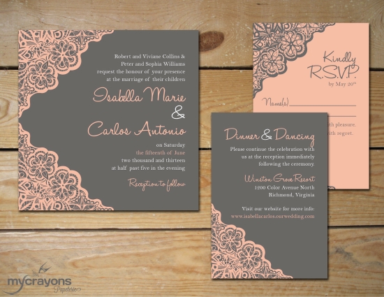 Elegant wedding invitation suite with lace details and RSVP card