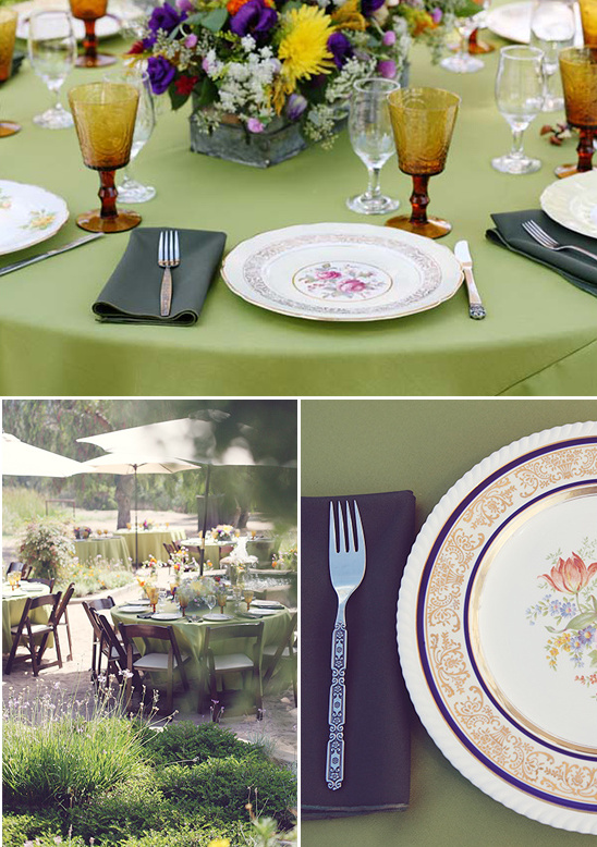 Elegant outdoor table setting with floral centerpiece and place settings