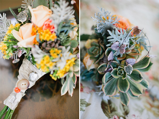 Beautiful succulent and rose wedding bouquet