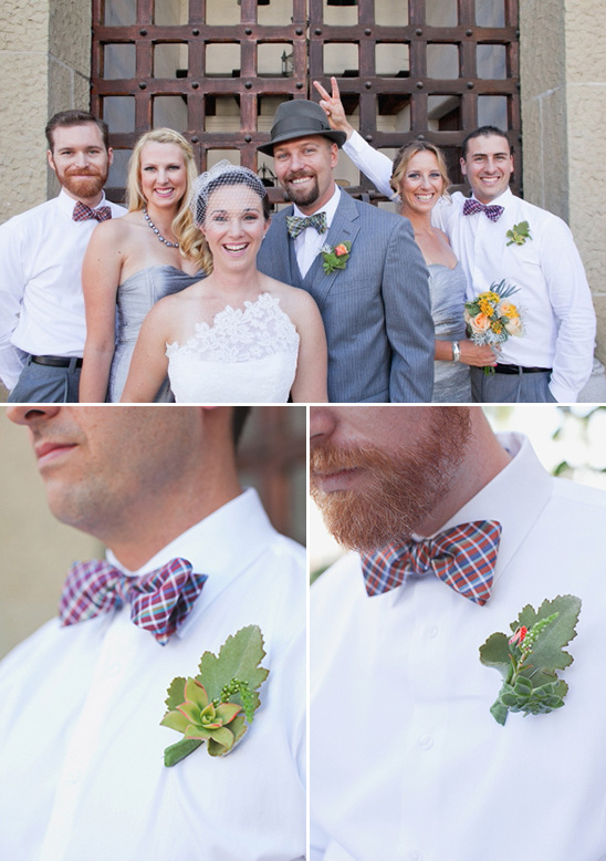 Wedding party in bow ties and succulents