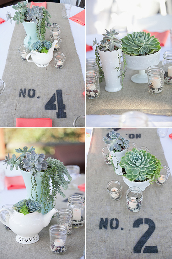Rustic wedding table centerpiece with succulents
