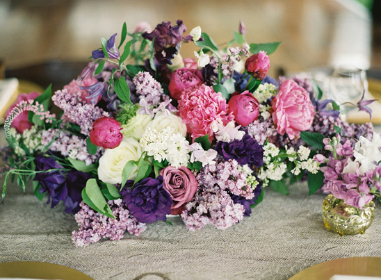 pink and purple wedding floral arrangement