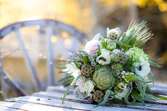 green and pink wedding bouquet