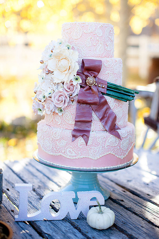pink lace wedding cake