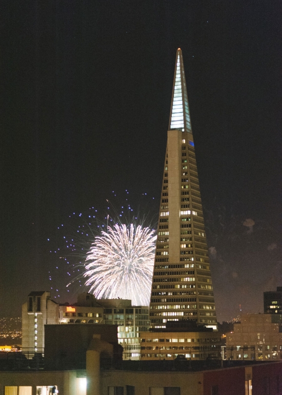 San Francisco Transamerica Pyramid with fireworks