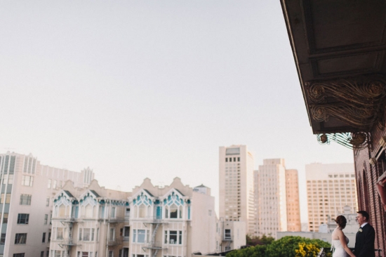 San Francisco city view wedding couple