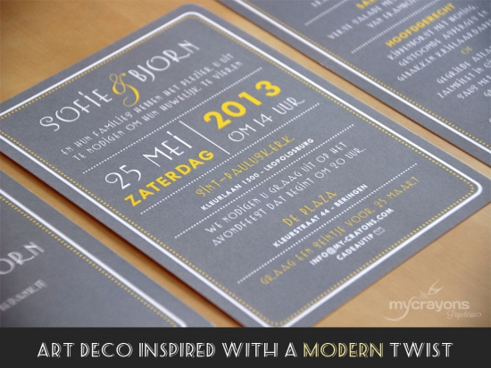 Stylish art deco wedding invitation with modern design