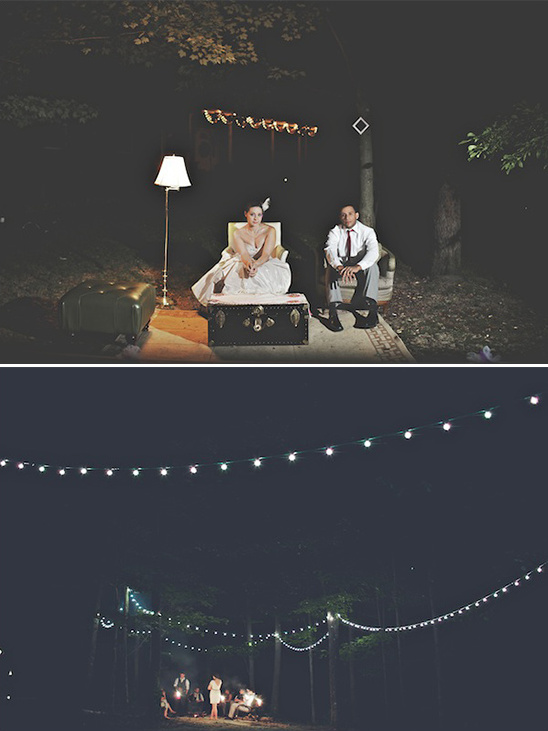 Romantic wedding photo shoot under the twinkling lights at night