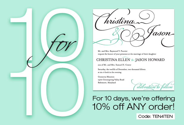 Wedding invitation with 10% off discount offer