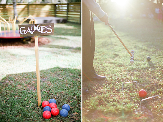 Outdoor lawn games with croquet and colorful balls
