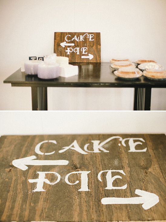Cake and Pie sign with directions for wedding desserts