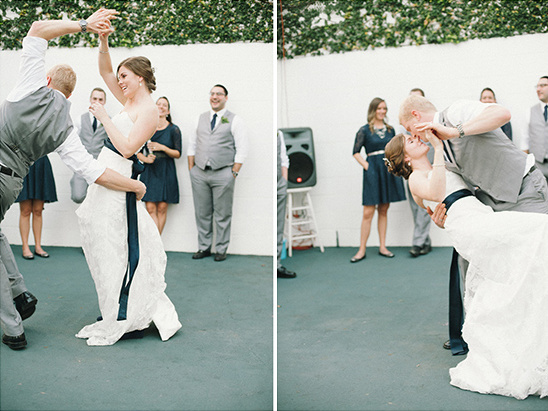 Newlyweds share first dance at outdoor wedding reception