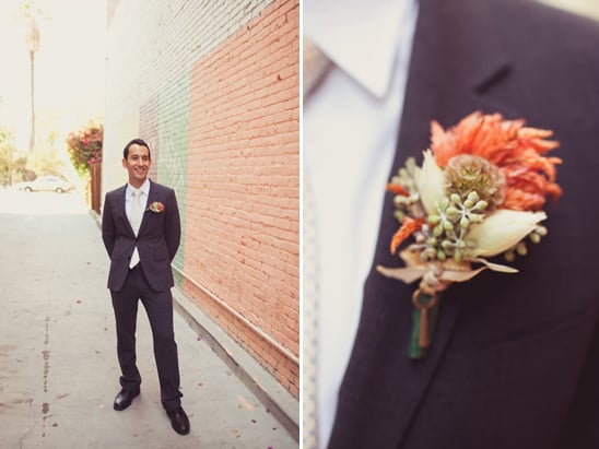 pink and peach boutonniere