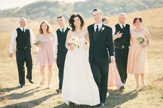 black and peach bridal party