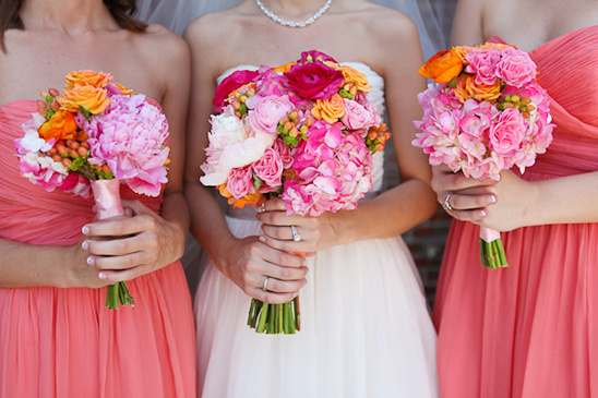 pink and peach wedding bouquets