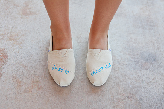 Newlyweds shoes: Just Married message embroidered on Toms shoes