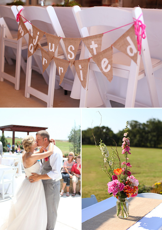 Wedding reception decorations, just married banner