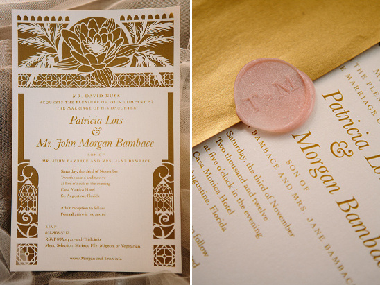 gold and white wedding invites by Woodland Papercuts