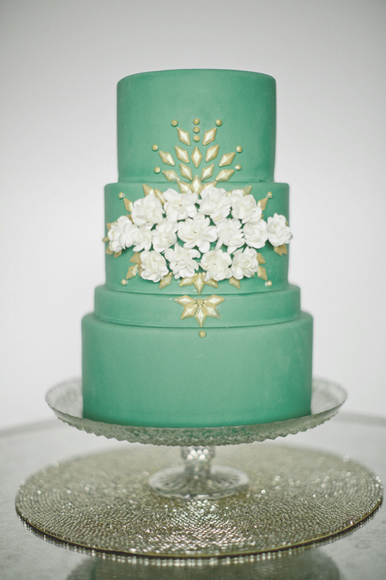 green and gold mint wedding cake