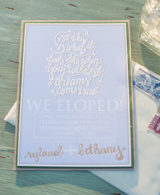 Elegant elopement announcement with romantic calligraphy details