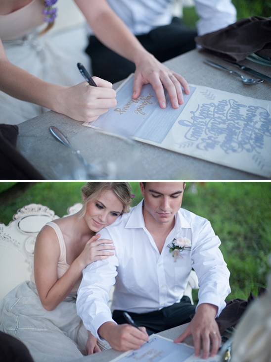 Couple signing their wedding vows, beautiful, romantic and thoughtful