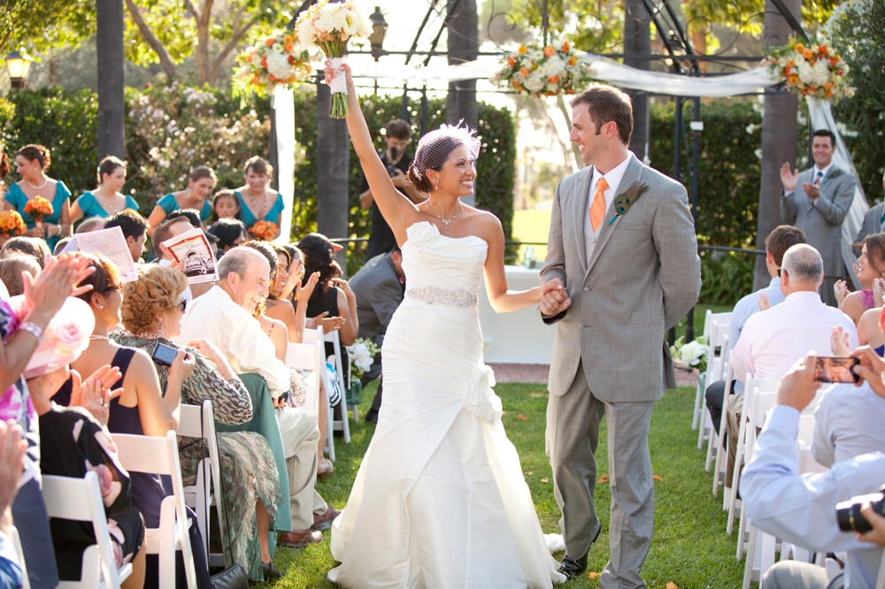 Happy couple walking, wedding ceremony