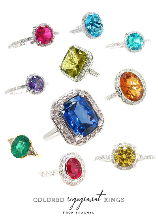 Vibrant collection of colored gemstone engagement rings