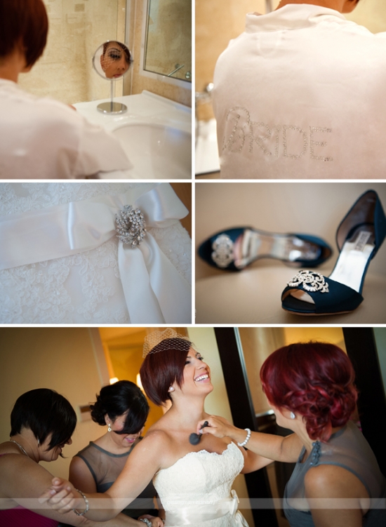 Bride getting ready on her wedding day with details of accessories