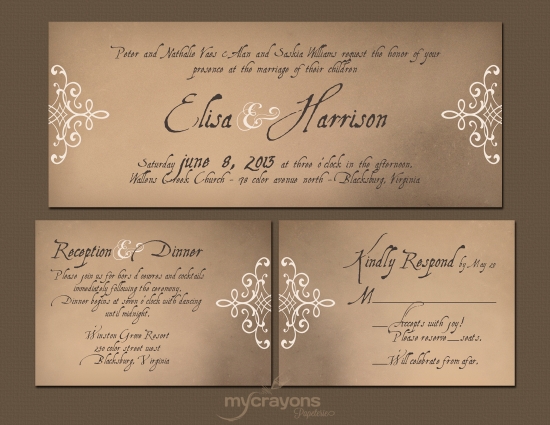 Elegant wedding invitation suite with calligraphy details