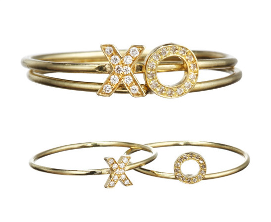 Gold XO rings with diamond accents