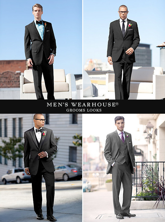 Men's Wearhouse grooms' looks with different suits and styles