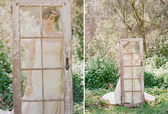 Bride in vintage dress, garden setting
