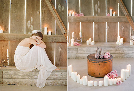 Romantic rustic wedding setting with candles