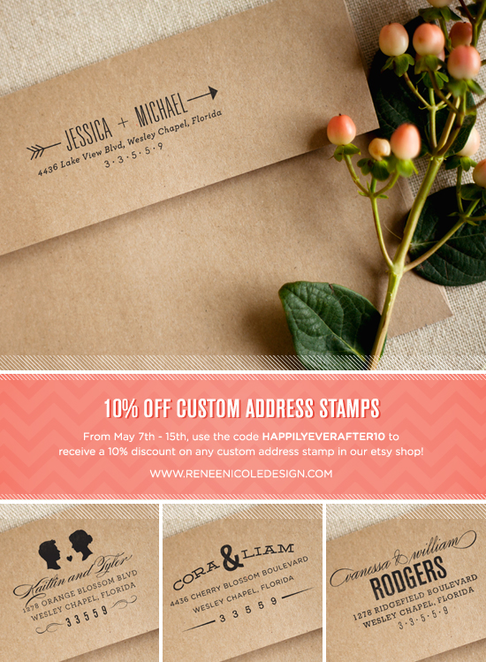 10% OFF ANY CUSTOM ADDRESS STAMP BY RENEE NICOLE DESIGN + PHOTOGRAPHY