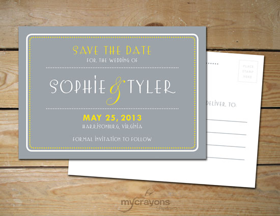 Sophue & Tyler wedding save the date postcard