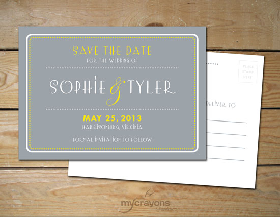 Art Deco inspired printable Save-the-Date Postcard
