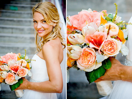 peach and pink bridal bouquet by Jennifer Cole Florals