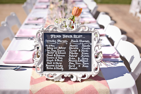 Elegant wedding seating chart with guest names display