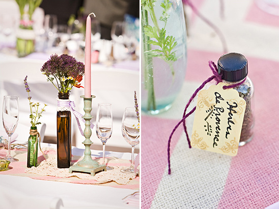 Elegant lavender themed wedding table decor details