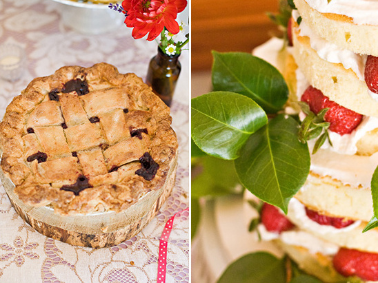 Homemade pie and strawberry cake for celebration