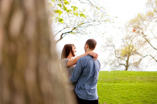 Happy couple embracing outdoors in spring
