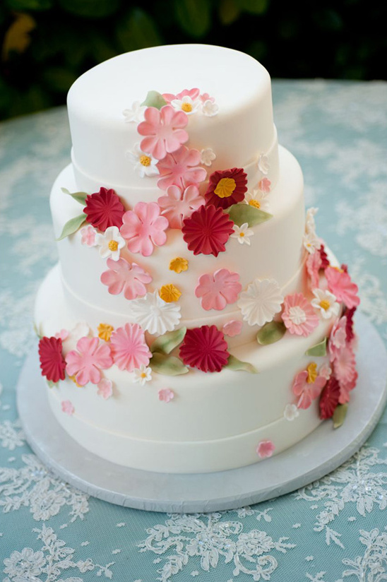 white and pink wedding cake by Freeport Bakery